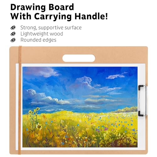 Drawing Board - 14" x 17.8" Sketch Board with Handle for Drafting Art - Portable Clipboard for Class or Studio Fit in Artists Tote - size: 14"x18", 1 Pack