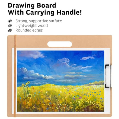 Drawing Board - 14" x 17.8" Sketch Board with Handle for Drafting Art - Portable Clipboard for Class or Studio Fit in Artists Tote - size: 14"x18", 1 Pack