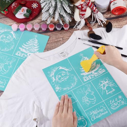 2 Sheets Christmas Theme Silkscreen Stencil, Father Christmas Painting Stencils Templates Santa Claus Jingle Bell Self-Adhesive Silk Screen Printing for Wall Border Wood Fabric Home - style: Christmas Elements