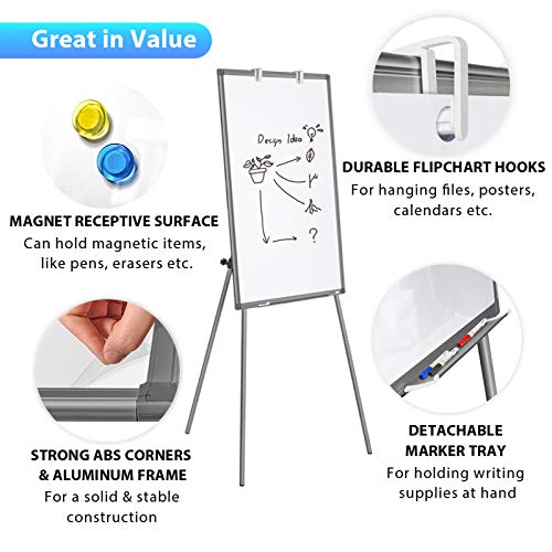 Easel Whiteboard - Magnetic Portable Dry Erase 36 x 24 Tripod Height Adjustable, 3' x 2' Flipchart Easel Stand White Board for Office (36x24 Gray) - style: 36x24 Gray