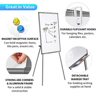 Easel Whiteboard - Magnetic Portable Dry Erase 36 x 24 Tripod Height Adjustable, 3' x 2' Flipchart Easel Stand White Board for Office (36x24 Gray) - style: 36x24 Gray