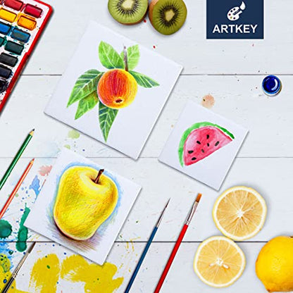 Artkey Mini Canvas, 2x2 inch 24-Pack Small Canvases for Painting, 100% Cotton 2/5 Inch Profile Square Canvas Painting Canvas for Acrylics Oil Watercolor Painting & Signs Crafts