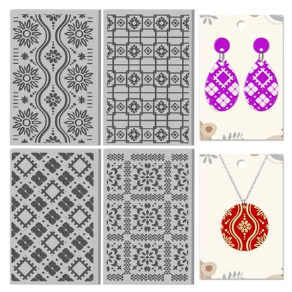 CHGCRAFT 4Sheets Seamless Retro Pattern Polymer Clay Texture Sheet Geometric Pattern Rubber Clay Texture Mat for Polymer Clay Making Earrings Jewelry DIY Crafts 4x2.6inch - style: Seamless