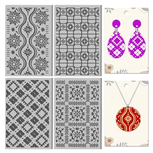 CHGCRAFT 4Sheets Seamless Retro Pattern Polymer Clay Texture Sheet Geometric Pattern Rubber Clay Texture Mat for Polymer Clay Making Earrings Jewelry DIY Crafts 4x2.6inch - style: Seamless