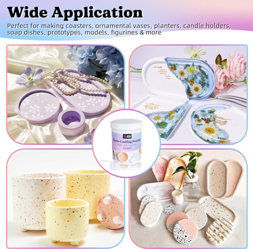 LET'S RESIN Resin Casting Powders Starter Kit, 1000g Fast Cured Odorless Casting Powder, 20~30 Minutes De-Mold, Water Activated Plaster Powder Casting Kit for DIY, Easy Mixing & Self Leveling - size: 1000g