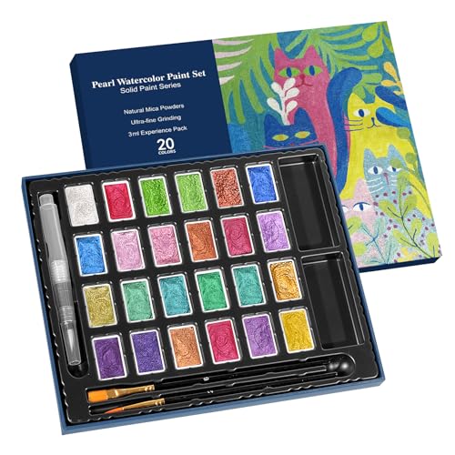 CraftyManor 3ml Glitter Watercolor Paint Set with Paper, 24 Colors Shimmer Metallic Watercolour Painting Sets, Solid Pearl Water Color Paints, Matisse Style (Matisse 24Colors-L) - color: Matisse 24 Colors-L