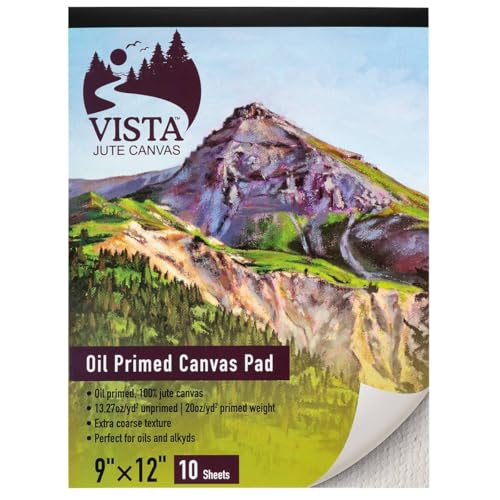 Vista Jute Oil Primed Canvas Pad 9"x12" - 10 Sheets, Blank Canvas for Eco Friendly Artists, Double-Primed Jute Surface, Ideal for Oils, Extra-Coarse Texture, Tape-Bound