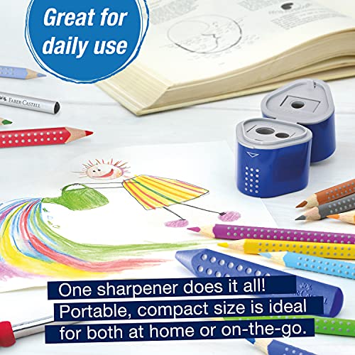 Faber-Castell Grip Trio Manual Pencil Sharpener (Red or Blue) - Graphite, Jumbo and Colored Pencil Sharpener
