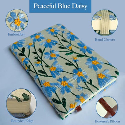 Pocket Notebook, Small Sketchbook, A6 Journal, 4x6, Daisy Gifts for Women, Floral Notebook, Embroidery Journal, Blank Paper, Hardcover, Lay Flat, Elastic Band, Diary for Girls, Blue Daisy - color: A6-Band-Blue, style: Plain
