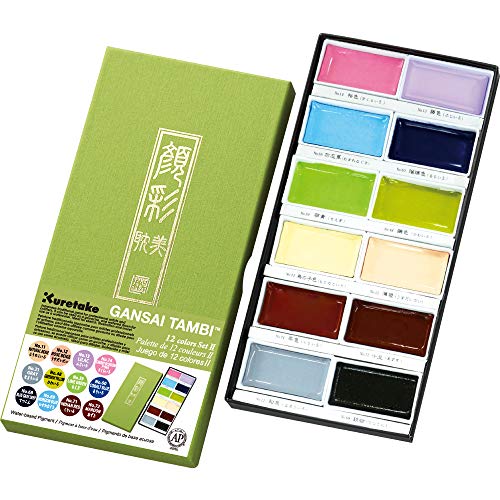 Kuretake GANSAI TAMBI Watercolor Paint Set, 12 Nuance Colors, Professional-quality for artists and crafters, for kids, adult, Made in Japan - style: 12 colors set