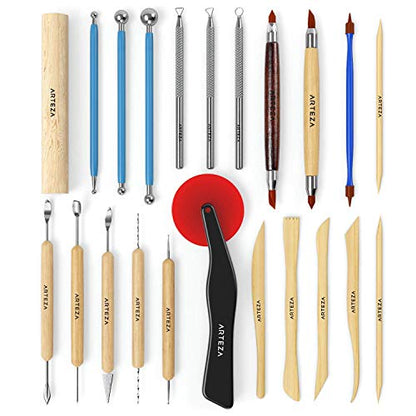 Arteza Polymer Clay Kit 42 with Pottery Tools & Clay Sculpting Tools Set of 22, Art Supplies for Artist, Hobby Painters & Beginners