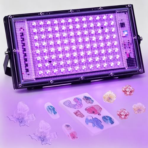 Feghezja UV Light for Resin, Portable UV Black Light, 100W Fast 3D Printer Curing UV Lamp, Jewelry Making Supplies for Resin UV, DIY Craft, Glow Party, Fluorescent Poster, Halloween, Body Paint - size: 100W