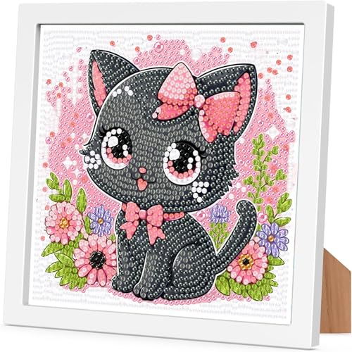 Cat Diamond Art Kits for Kids with Frame-Cat Diamond Art for Kids Ages 4-8-12 with Frame,Animals Diamond Painting Kits for Kid for Gift Home Wall Decoration(7x7inch) - color: CC205-US