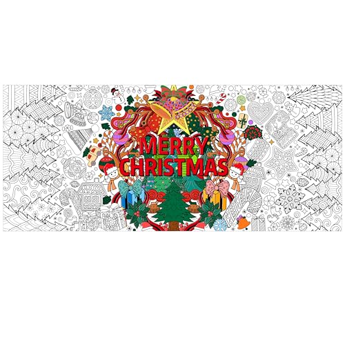 Dvbonike Jumbo Xmas Mandala Coloring Poster Giant Merry Christmas Color-in Paper Poster DIY Drawing Blank Doodle Art Banner 55.1 x 23.6 inch Decoration, Home School Activity Party Supplies for Kids - style: Xmas Mandala