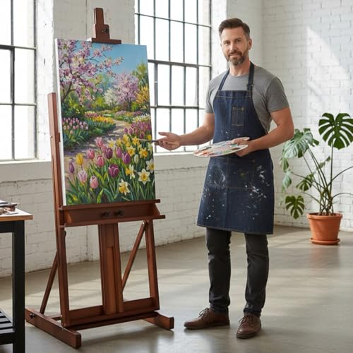 Falling in Art Large H-Frame Studio Easel, Solid Beechwood Easel Stand for Painting, Artist Canvas Easel Stand for Display, Holding Canvases up to 78 Inches, Walnut - style: Walnut