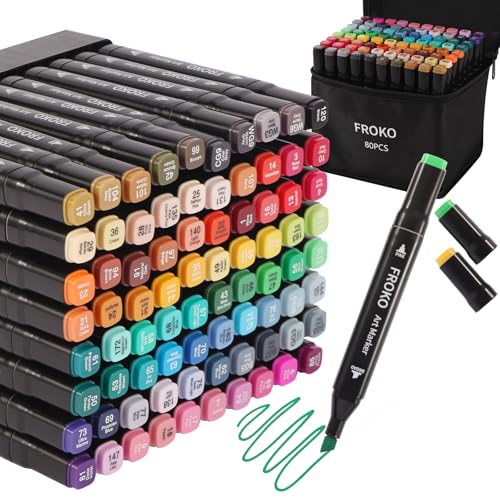FROKO Alcohol Markers, 80 Colors Dual Tip Art Marker,Coloring Marker, markers for adult coloring books no bleeding - color: 80 Color