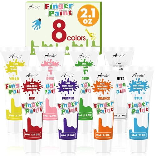 AROIC Non-Toxic Finger Paint Set - Vibrant Washable 8 Colors (60ml), Creative Art Gift for Children Age 12+, Hand Painting Art Supplies for DIY Crafts - color: 8 colors (2.1oz)