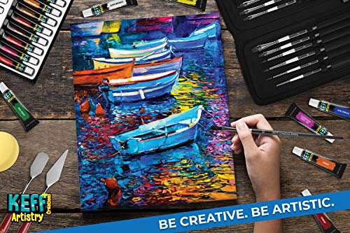 KEFF Creations Acrylic Paint Brush Set, 15 Premium Artist Brushes Kit, 24 Acrylic Paint Set, Paintbrush kit for Canvas, Wood, Fabric, Great Paint Supplies Set for Adults and Kids