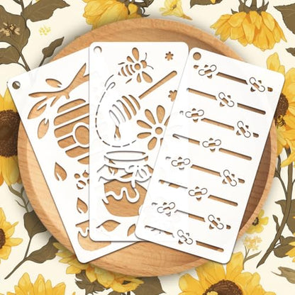 12 Sheets Bee Theam Stencils for Painting, 12 Styles Bees Beehive Honey Pot Flower Drawing Template Plastic Art Templates for Painting on Wall Wood Home Decor - style: Bee Theam