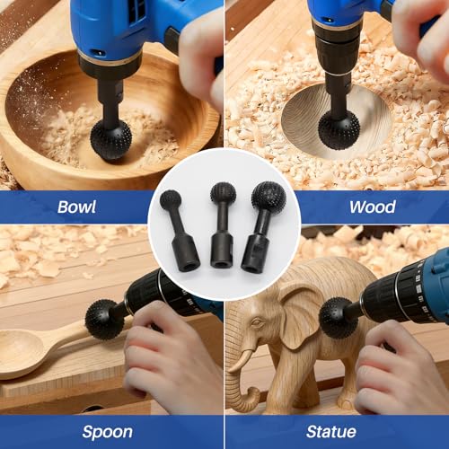 3PCS Sphere Rotary Burr Set, 5/8”-11 Thread Ball Carving Heads for 4-1/2” & 5” Angle Grinders, Carbon Steel Wood Shaping Tools for Hollowing, Engraving, Deburring & Polishing