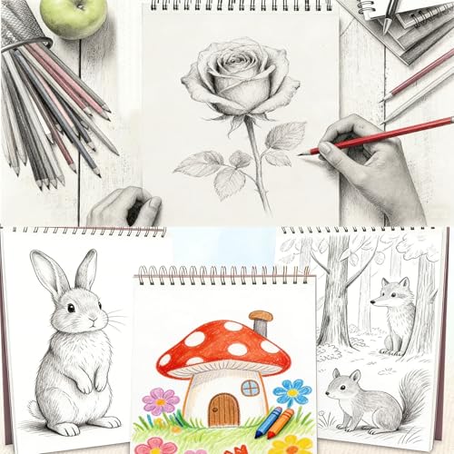 Sketch Book, Top Spiral Bound Sketch Pad, 100 Sheets 68lb/100gsm Drawing Paper, Acid Free Art Sketch Book Artistic Drawing Painting Writing Paper for Beginners Artists (1 Pack, 5.5"x8.5")
