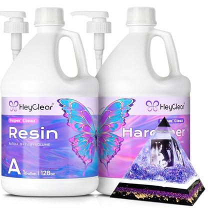 HeyClear 2 Gallon Epoxy Resin Kit with Pumps, Crystal Clear and Hard Upgraded 2 Part Resin and Hardener Resina Epoxica for Casting Coating, Countertop, Table top, Wood, Art DIY Handcraft Jewelry - size: 2 Gallon