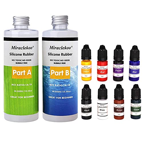Miraclekoo Silicone Mold Making Kit 21.16oz and Miraclekoo 8 Colors Silicone Rubber Pigment Bundle