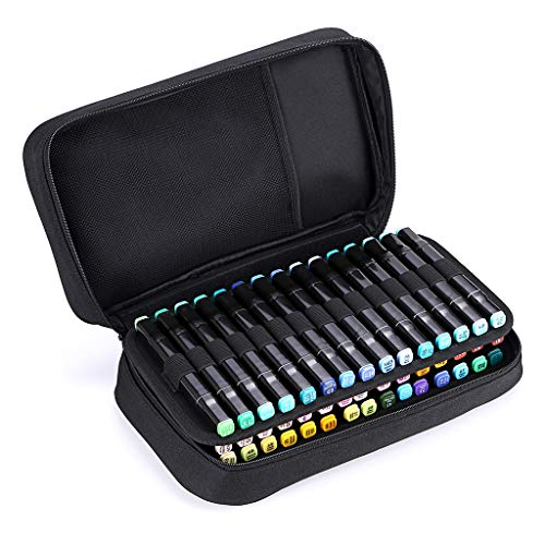 BTSKY Art Marker Carrying Case Lipstick Organizer-60 Slots Canvas Zippered Markers Storage for Touch Spectrum Noir Paint Sharpie Markers, Empty Wallet Only (Black) - color: Black