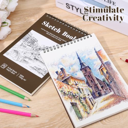 4 Pack Small Sketch Books, 5.5 x 8.5 Inch Mini Sketchbook, 68lb/100gsm Spiral Bound Small Sketch Pad, Acid Free Art Supplies Drawing Painting Sketchbook for Kids, Beginners, Artists (Yellow-Brown) - color: Tan, size: 5.5 × 8.5Inch（4 Pack）