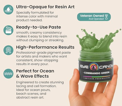 Eye Candy Resin Pigment Paste – Highly Pigmented Epoxy Color, 2 oz, Solid Non-Metallic, Mixable for Custom Shades (Commando Green) - color: Commando Green