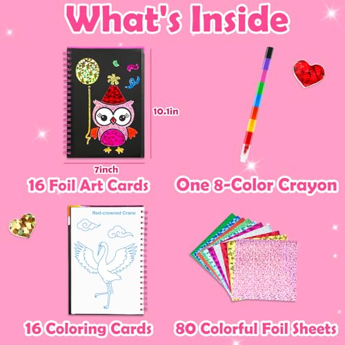 FUNNYB&G Foil Art Craft Kit for Girls 4-10 Years Old: Mess-Free & No-Glue, Create 16 Sparkly Birds Pictures – Perfect Travel Toy & Birthday Gift for Kids (Birds) - style: Birds