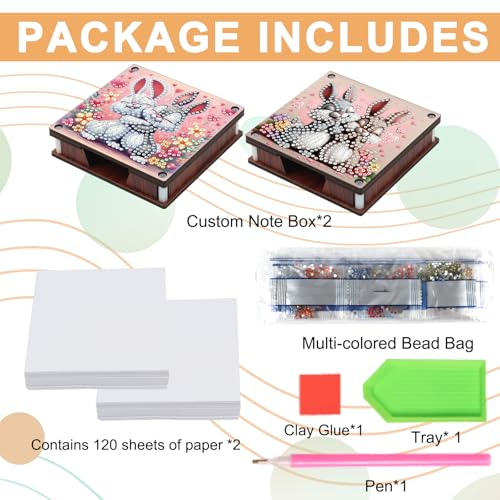 JISHSHAY 2 PCS Diamond Art Note Box Rabbit Diamond Painting Note Pad Holder Animal Gem Painting Gem Art Memo Boxes Mosaic Kits for Adults Embroidery Kit Memo Pad Holder, Contains 120 Sheets of Paper - color: Rabbit