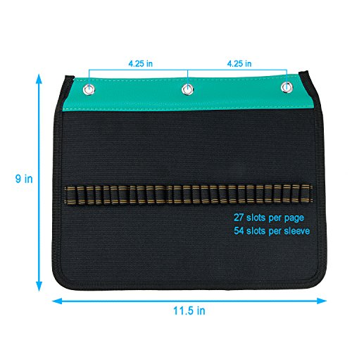 YOUSHARES 54 Slots Pencil Sleeve - Standard 3 Ring Binder Designed Pencil Page Compatible with 216 Slots Pencil Case for Watercolor Pencil, Gel Pen & Cosmetic Brush (Green) - color: Layer Green