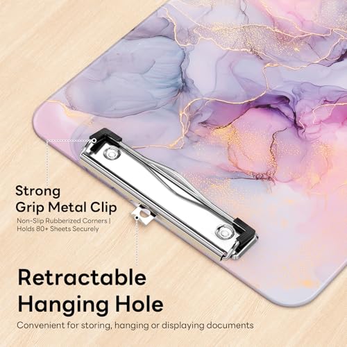 Plastic Cute Clipboard Low-Profile Metal Clip, A4 Letter Size 9 x 12.5 in, 8.5 x 11 Paper Clip Board for Teachers, Nurses, Classroom,Pink Dream Marble - color: Pink Dream Marble