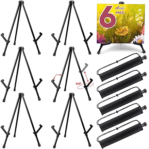 AROIC 6 Pack 14'' Tabletop Easels, Black Steel Table Top Easels for Display, Adjustable Portable Table Top Easel for Paintings, Signs, Posters,Frame Pictures(with 6 Bags) - style: 6P