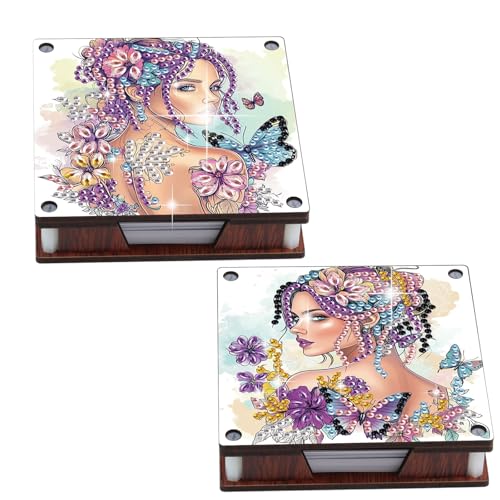 JISHSHAY 2 PCS Diamond Art Note Box Beautiful Woman Diamond Painting Note Pad Holder Gem Painting Gem Art Memo Boxes Mosaic Kits for Adults Embroidery Kit Memo Pad Holder, Contains 120 Sheets of Paper - color: Woman 1