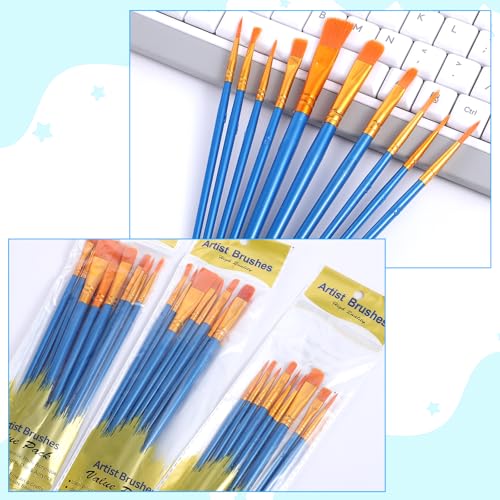 Acrylic Paint Brushes Set, 30 Pcs (3×10 Pack) Nylon Hair Artist Paint Brushes for Acrylic, Watercolor & Oil, Fine Detailing for Canvas, Rock & Nail Art (Blue) - color: Blue