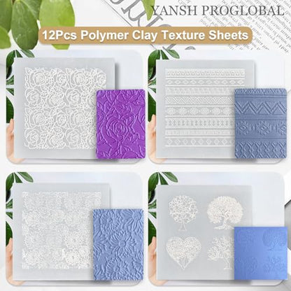 12 Pcs Polymer Clay Texture Sheets, Silicone Texture Mats, Clay Tools | Boho, Floral, Mandala & Botanical Designs, Soft Silicone, Crisp Texture Imprints, Flexible Pattern Transfer