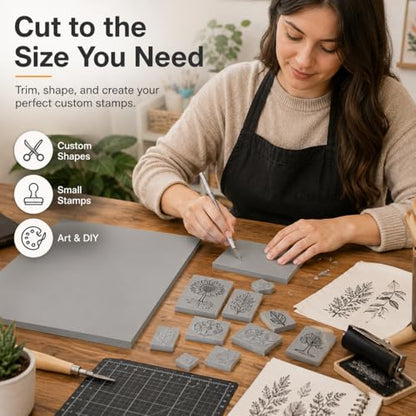 LDXDRU 10 Pcs Linocut Block Gray 12" x 8", Rubber Blocks for Carving 3 mm Soft Printing Plates, Rubber Carving Block Sheets for Stamp Making, Art Class, DIY Printmaking