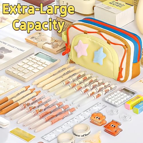 Portable Multi-Layer Kawaii Star Pencil Case Organizer - Large Capacity Pencil Case with Compartments - Cute Pencil Pouch Functional Bag (Pink) - color: Pink