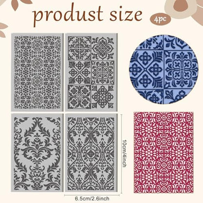 4 Pcs Gorgeous and Exquisite Pattern Polymer Clay Texture Sheet Ornate Royal Rubber Clay Texture Mat for Polymer Clays Making Earrings Jewelry DIY Crafts, 4 × 2.5 Inch - style: Ornate Royal