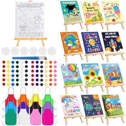 Ireer 12 Set Paint Party Set 8 x 10 Sip and Paint Kit Include 12 Printed Pre Drawn Canvas Panel, Wooden Easels, Palettes, Pots, Apron 36 Brushes for Adult Art DIY Party(Inspirational) - style: Inspirational