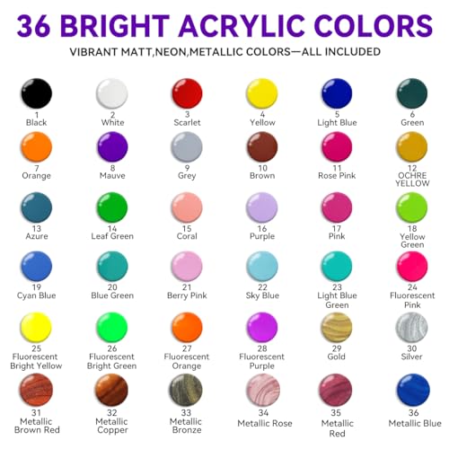 OPHIR 40 Bottles Complete Acrylic Pouring Set, 36 Colors Premixed Ready to Pour Paint with Silicone Cell Medium & Varnish for Canvas Wood Glass Crafts Stone Surfaces Fluid Art Supplies, 3.8 oz - color: Professional 36 Colors Set