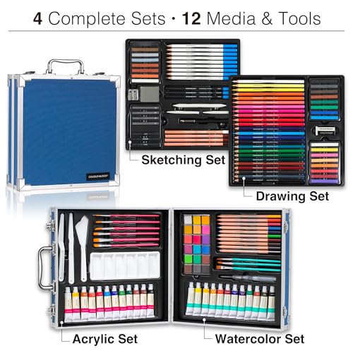 COLOUR BLOCK 151-Piece Professional Art Supply Set with Mixed Media, Paint Kit & Brushes in Aluminum Case, Complete Art Supplies for Adults, All Level Artists, Travel Art Set