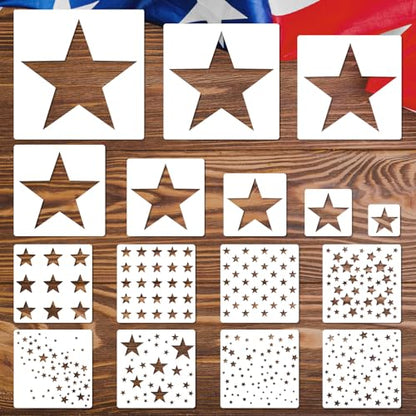 JarThenaAMCS 16Pcs Star Shape Stencils Patriotic Star Templates Stencils Reusable Plastic Drawing Painting Template for 250th Anniversary 4th of July Independence Day DIY Art Craft Painting on Wood - style: Star