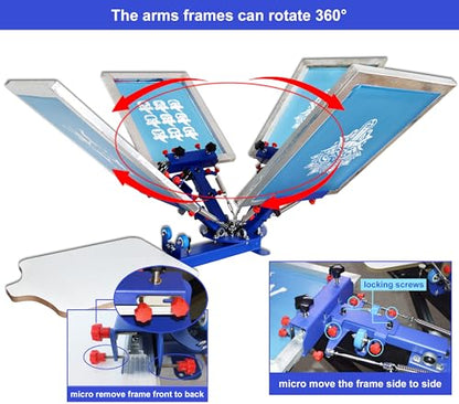 TECHTONGDA 4 Color 1 Station Screen Printing Press Kit with UV Exposure Unit Washout Tank Squeegee Mesh Frame Accessories
