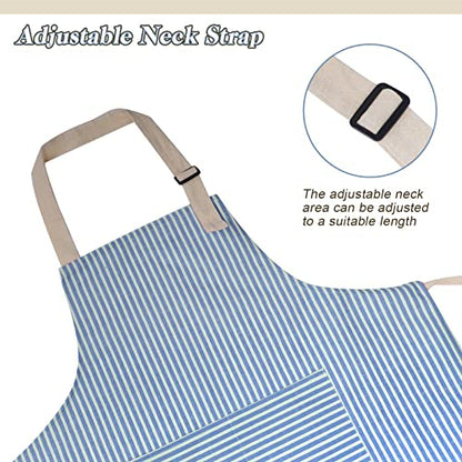 ATROPOS 2 Pack Aprons for Women with Pockets, Waterproof Cooking Aprons for Women, Adjustable Bib Apron Chef Aprons Painting Apron for Kitchen,Cooking,Baking,BBQ,Cleaning,Painting - color: Red /Blue Stripes