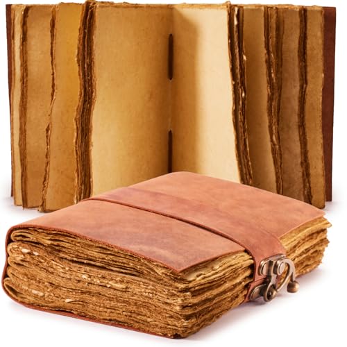NomadCraftsCo. Vintage Leather Journal - Lock Closure, Book of Shadows Journal, Grimoire Journal, Witch Journal, Vintage Journal 240 pages Antique Deckle Edge Paper - color: Red Brown, size: 9" x 6"