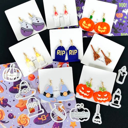 Xaekicr Halloween Polymer Clay Cutters Set – 8pcs Halloween Clay Cutters for Polymer Clay Jewelry, Clay Earring Cutters and Molds – Pumpkin, Tombstone, Witch Hat Clay Tools for DIY Crafts - color: C color