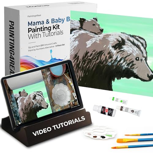 DIY Art Painting Kit for Adults with Video Tutorials – Learn to Paint Mama & Baby Bear- 9 Pieces Acrylic Paint Set & Art Supplies for Adults, Mother Day Gift for Mom, Women, Art Lover - color: Mama and Baby Bear